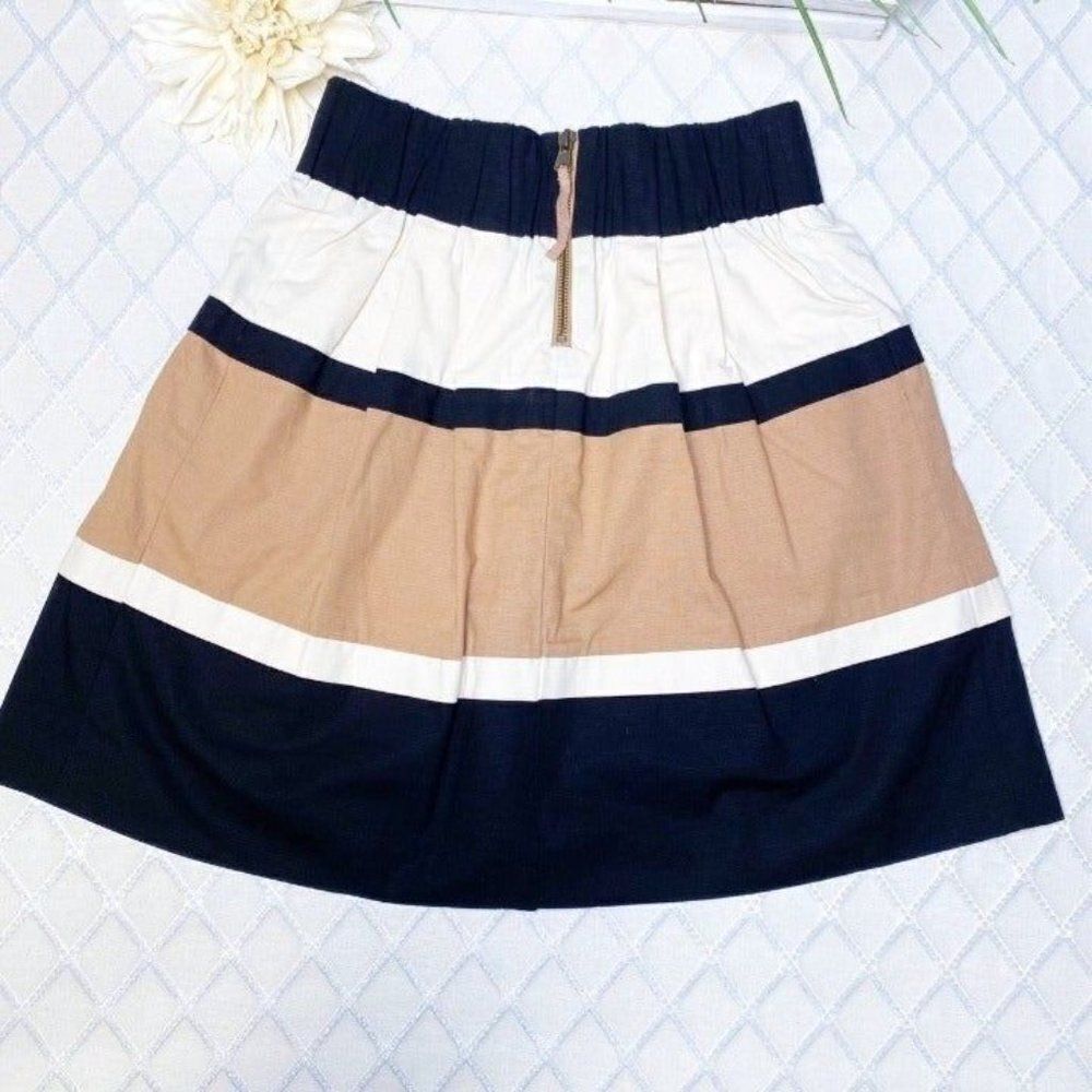 Anthropologie Striped A-line Mini Skirt Tan Black White - Picture 6 of 9